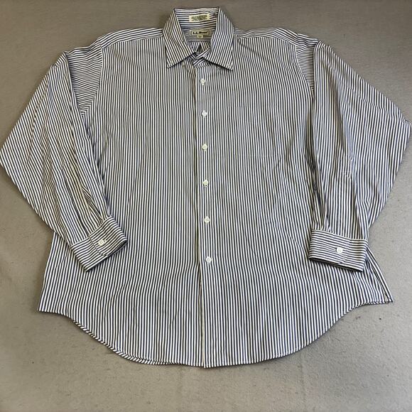 LL Bean Dress Shirt Mens 17.5/35 Button Down Up Striped Oxford Preppy Business - Picture 1 of 7